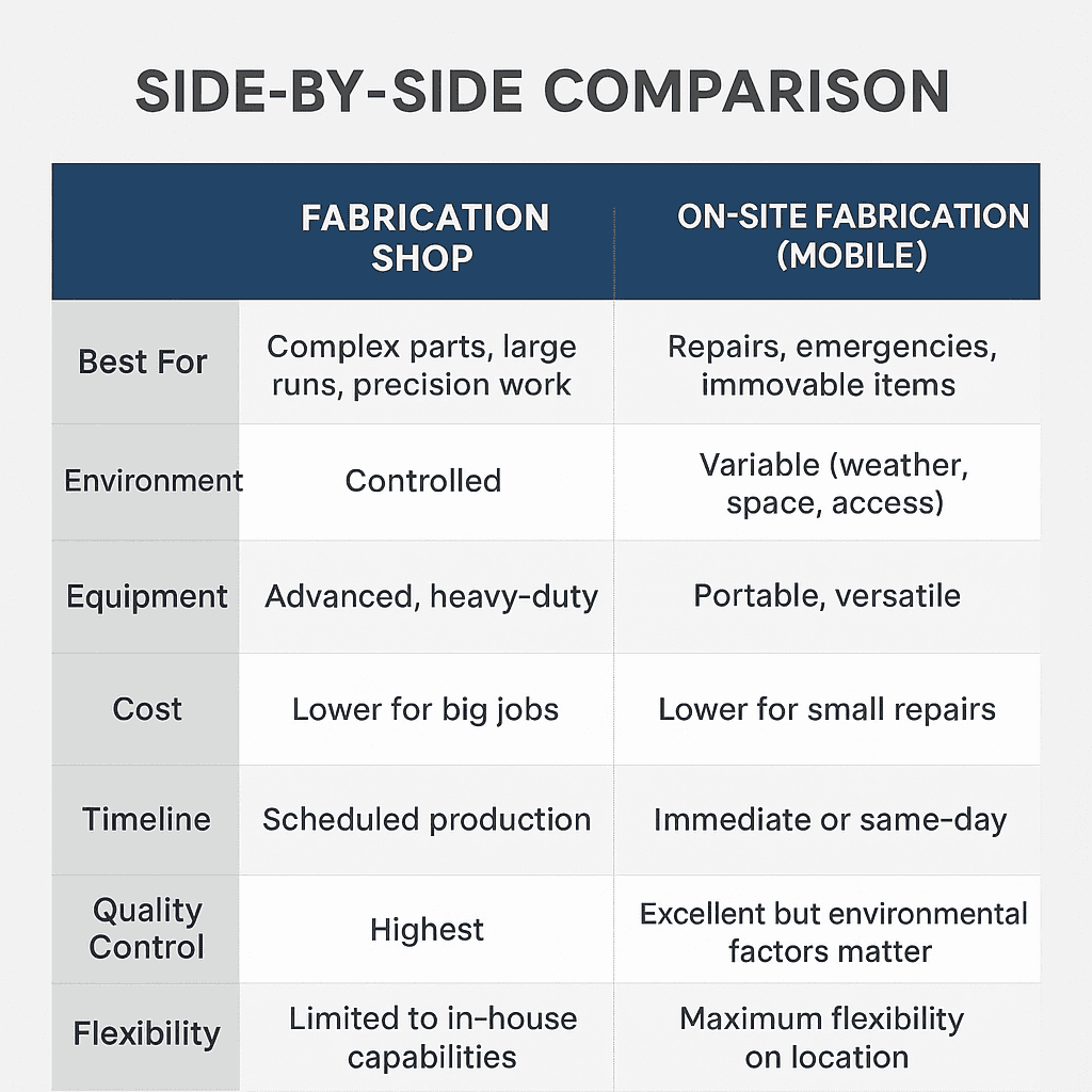 side by side comparison table