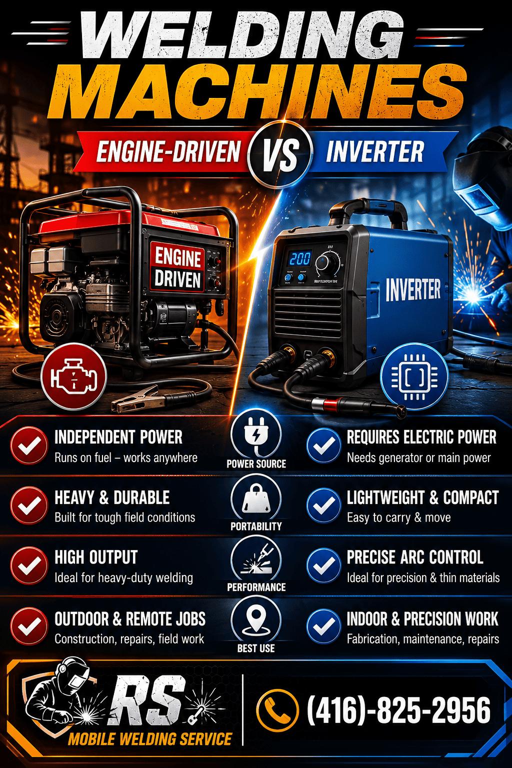  engine-driven welding machines vs inverter welding machines